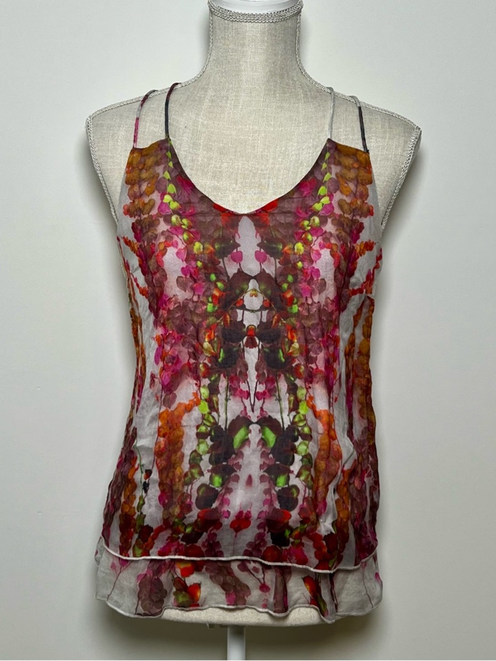 Iris Setlakwe Silk Multicolor Floral Print Racerback Top